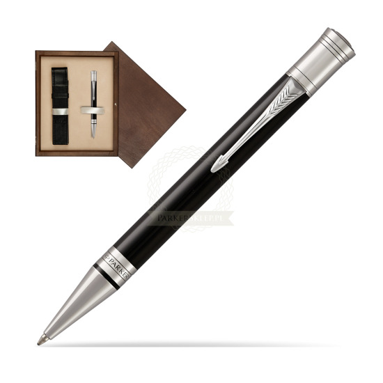 Długopis Parker  Duofold Czarna Laka CT w pudełku drewnianym Wenge Single Ecru