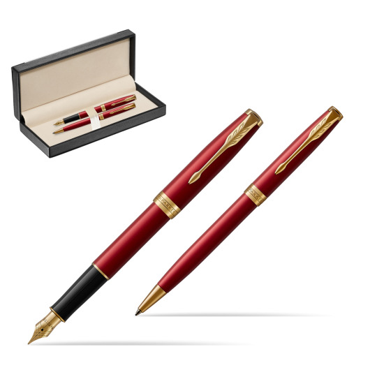 Zestaw prezentowy Parker Pióro wieczne + Długopis Sonnet Czerwona Laka GT w pudełku classic black