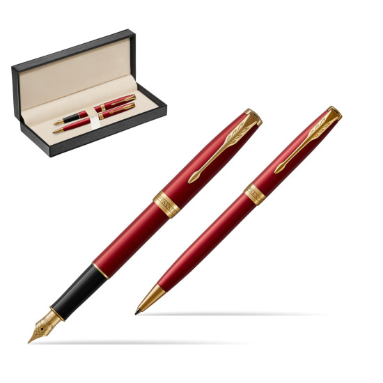 Zestaw prezentowy Parker Pióro wieczne + Długopis Sonnet Czerwona Laka GT w pudełku classic pure black
