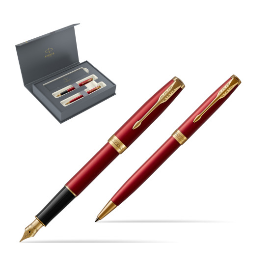 Zestaw prezentowy Parker Pióro wieczne + Długopis Sonnet Czerwona Laka GT w pudełku Parker Duo 2022