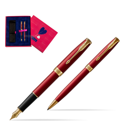 Zestaw prezentowy Parker Pióro wieczne + Długopis Sonnet Czerwona Laka GT w pudełku Love