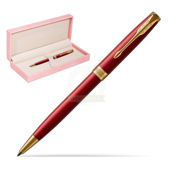 Długopis Parker Sonnet Czerwona Laka GT w różowym pudełku zamszowym