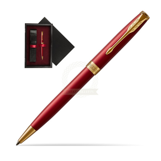 Długopis Parker Sonnet Czerwona Laka GT w pudełku drewnianym Czerń Single Bordo
