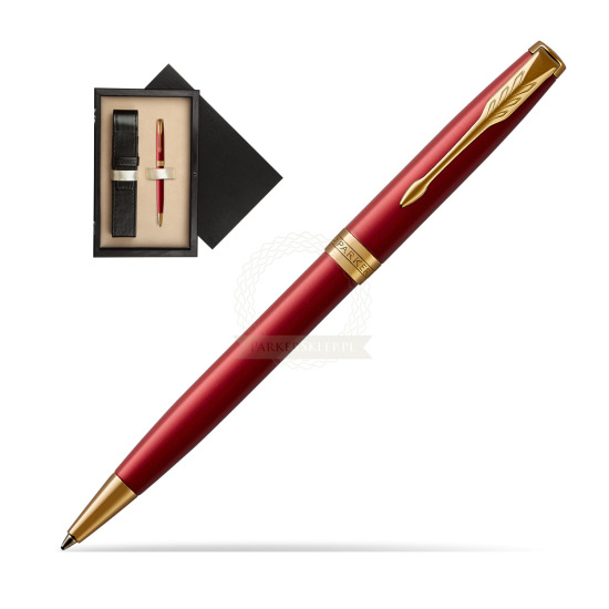 Długopis Parker Sonnet Czerwona Laka GT w pudełku drewnianym Czerń Single Ecru