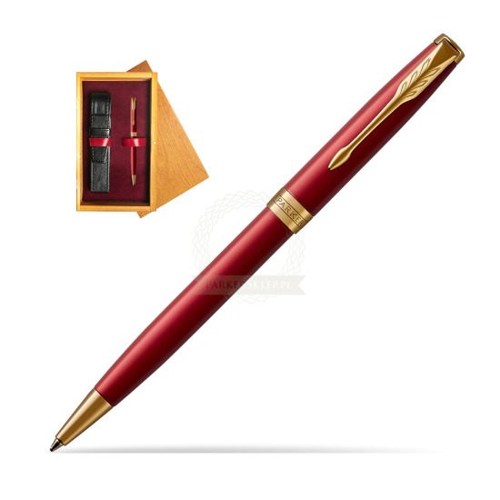 Długopis Parker Sonnet Czerwona Laka GT w pudełku drewnianym Honey Single Bordo