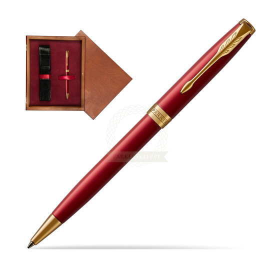Długopis Parker Sonnet Czerwona Laka GT w pudełku drewnianym Mahoń Single Bordo