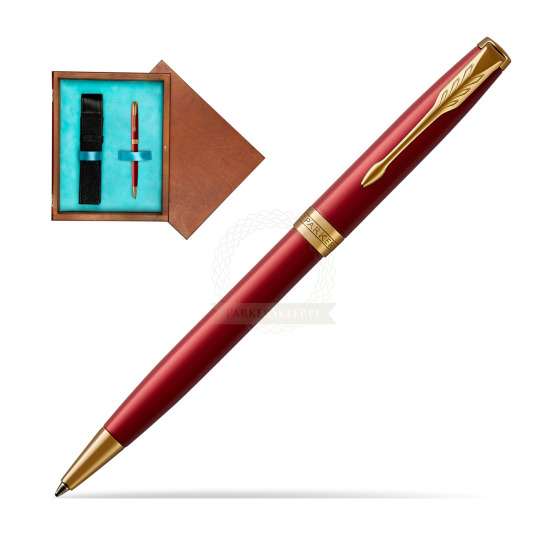 Długopis Parker Sonnet Czerwona Laka GT w pudełku drewnianym Mahoń Single Turkus