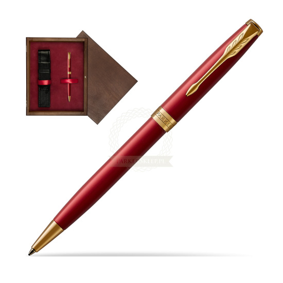 Długopis Parker Sonnet Czerwona Laka GT w pudełku drewnianym Wenge Single Bordo