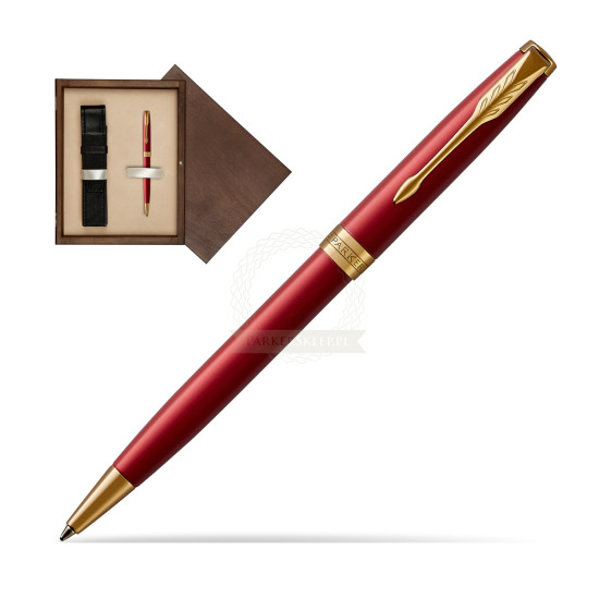 Długopis Parker Sonnet Czerwona Laka GT w pudełku drewnianym Wenge Single Ecru