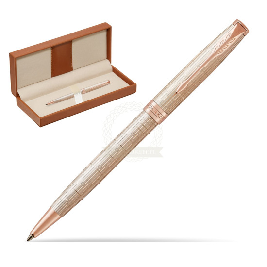 Długopis Parker Sonnet Cisele Srebro PGT w pudełku classic brown