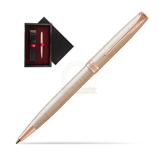 Długopis Parker Sonnet Cisele Srebro PGT w pudełku drewnianym Czerń Single Bordo