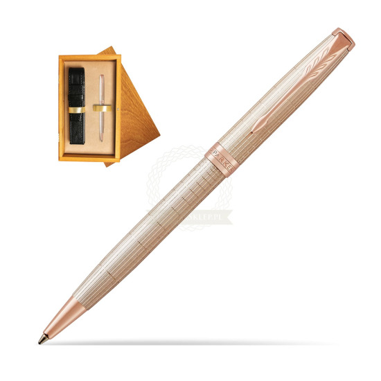 Długopis Parker Sonnet Cisele Srebro PGT w pudełku drewnianym Honey Single Ecru