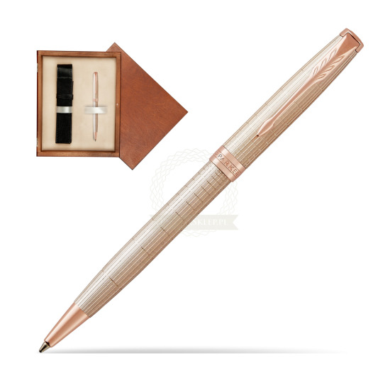 Długopis Parker Sonnet Cisele Srebro PGT w pudełku drewnianym Mahoń Single Ecru