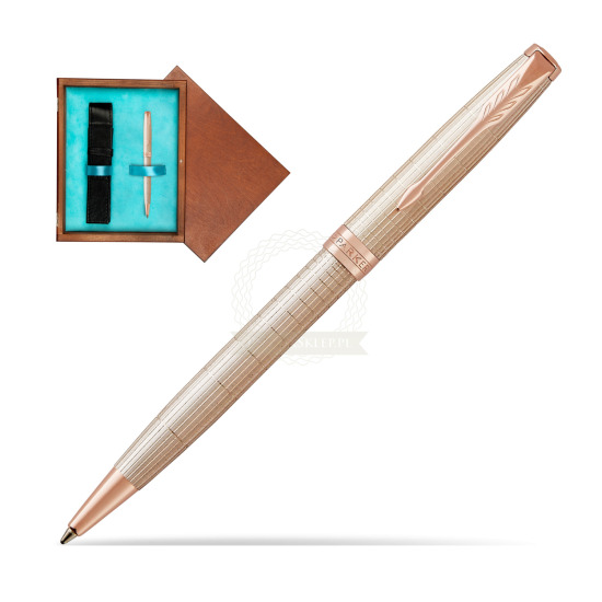 Długopis Parker Sonnet Cisele Srebro PGT w pudełku drewnianym Mahoń Single Turkus
