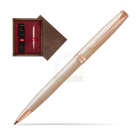 Długopis Parker Sonnet Cisele Srebro PGT w pudełku drewnianym Wenge Single Bordo