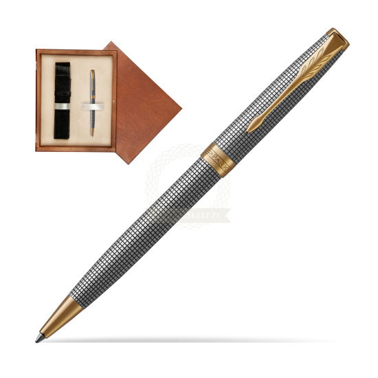 Długopis Parker Sonnet Cisele Srebro GT w pudełku drewnianym Mahoń Single Ecru