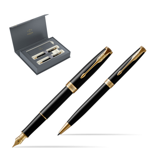 Zestaw prezentowy Parker Pióro wieczne + Długopis Sonnet Czarna Laka GT w pudełku Parker Duo 2022