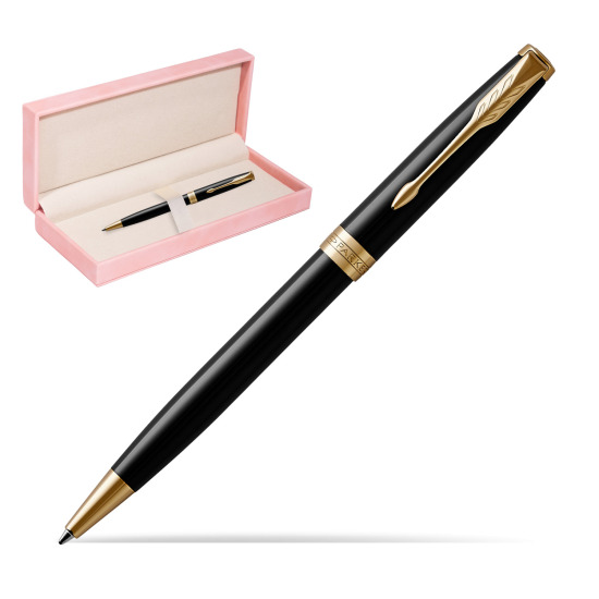 Długopis Parker Sonnet Czarna Laka GT w różowym pudełku zamszowym