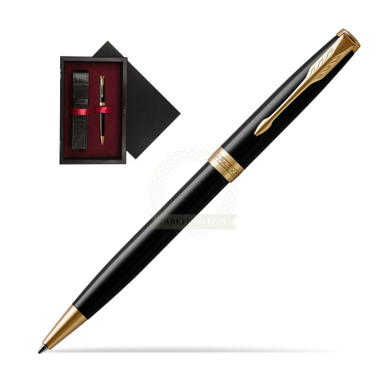 Długopis Parker Sonnet Czarna Laka GT w pudełku drewnianym Czerń Single Bordo