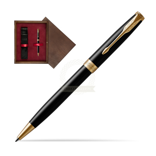 Długopis Parker Sonnet Czarna Laka GT w pudełku drewnianym Wenge Single Bordo
