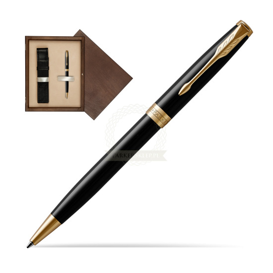 Długopis Parker Sonnet Czarna Laka GT w pudełku drewnianym Wenge Single Ecru
