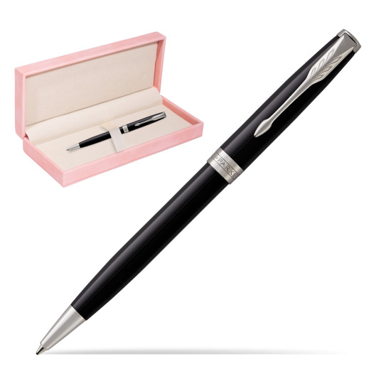 Długopis Parker Sonnet Czarna Laka CT w różowym pudełku zamszowym