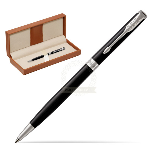 Długopis Slim Parker Sonnet Czarna Laka CT w pudełku classic brown