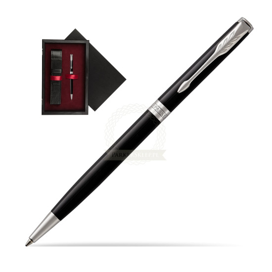 Długopis Slim Parker Sonnet Czarna Laka CT w pudełku drewnianym Czerń Single Bordo