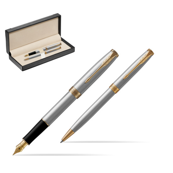 Zestaw prezentowy Parker pióro wieczne + długopis Sonnet Stalowy GT w pudełku classic black