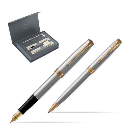 Zestaw prezentowy Parker pióro wieczne + długopis Sonnet Stalowy GT w pudełku Parker Duo 2022