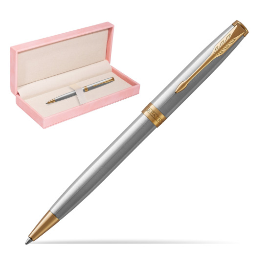 Długopis Parker Sonnet Stalowy GT w różowym pudełku zamszowym
