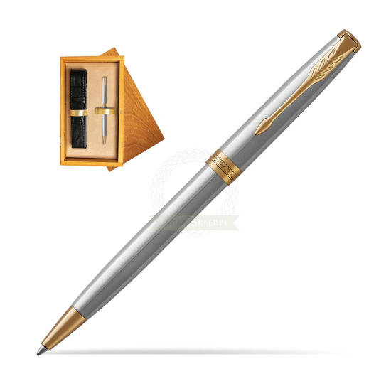 Długopis Parker Sonnet Stalowy GT w pudełku drewnianym Honey Single Ecru