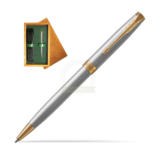 Długopis Parker Sonnet Stalowy GT w pudełku drewnianym Honey Single Zieleń