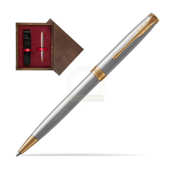 Długopis Parker Sonnet Stalowy GT w pudełku drewnianym Wenge Single Bordo