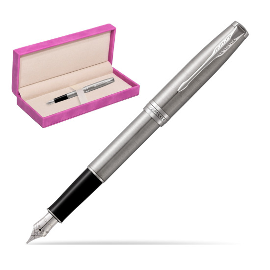 Pióro wieczne Parker Sonnet Stalowy CT w pudełku zamszowym fuksja