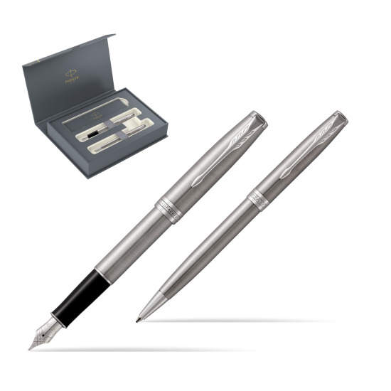 Zestaw prezentowy Parker pióro wieczne + długopis Sonnet Stalowy CT w pudełku Parker Duo 2022