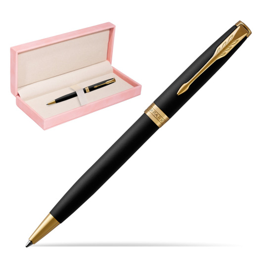 Długopis Parker Sonnet Czarny Matowy GT w różowym pudełku zamszowym