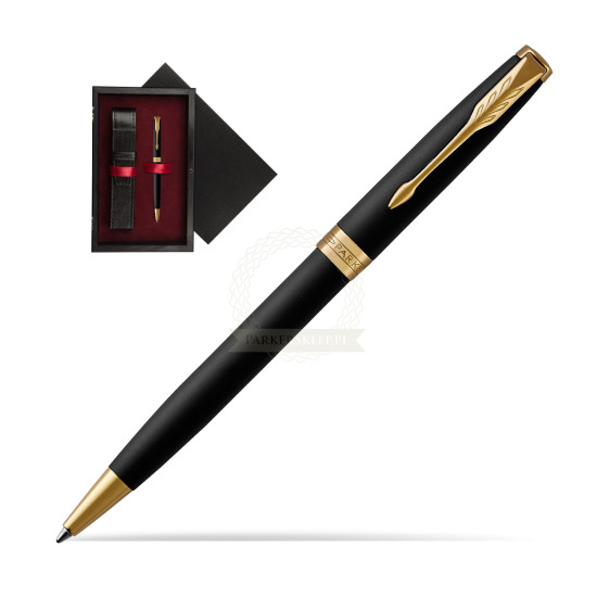 Długopis Parker Sonnet Czarny Matowy GT w pudełku drewnianym Czerń Single Bordo