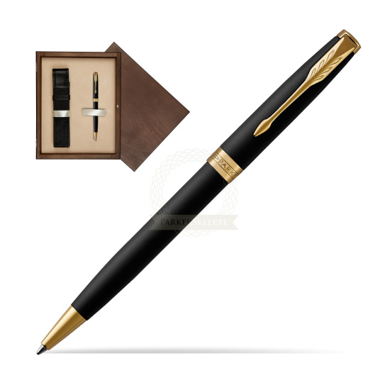 Długopis Parker Sonnet Czarny Matowy GT w pudełku drewnianym Wenge Single Ecru