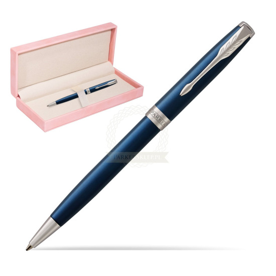 Długopis Parker Sonnet Niebieska Laka CT w różowym pudełku zamszowym