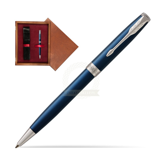 Długopis Parker Sonnet Niebieska Laka CT w pudełku drewnianym Mahoń Single Bordo