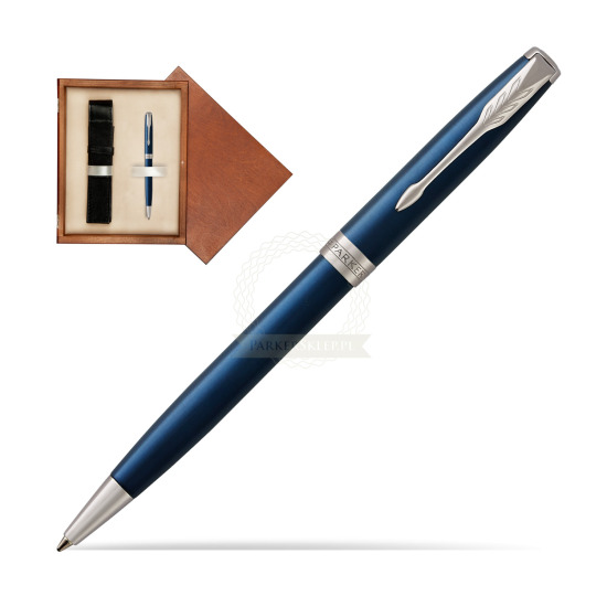 Długopis Parker Sonnet Niebieska Laka CT w pudełku drewnianym Mahoń Single Ecru