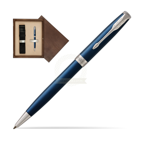 Długopis Parker Sonnet Niebieska Laka CT w pudełku drewnianym Wenge Single Ecru