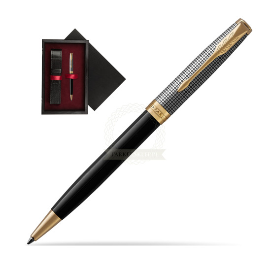 Długopis Parker Sonnet Cisele Srebro i Czerń GT w pudełku drewnianym Czerń Single Bordo