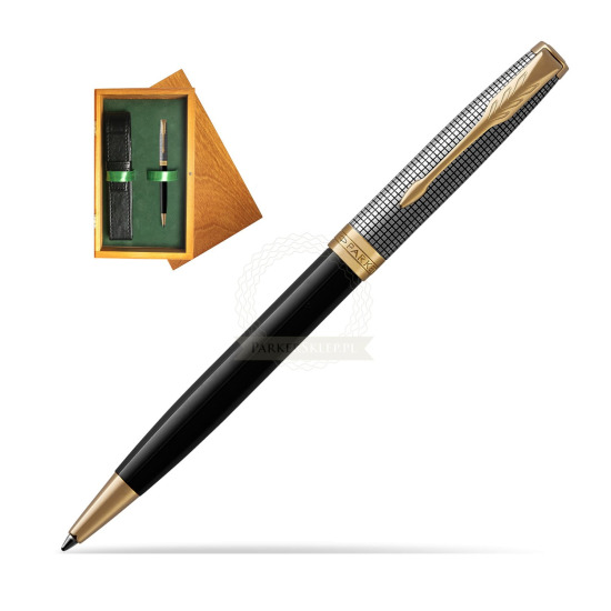 Długopis Parker Sonnet Cisele Srebro i Czerń GT w pudełku drewnianym Honey Single Zieleń