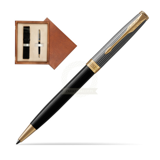 Długopis Parker Sonnet Cisele Srebro i Czerń GT w pudełku drewnianym Mahoń Single Ecru