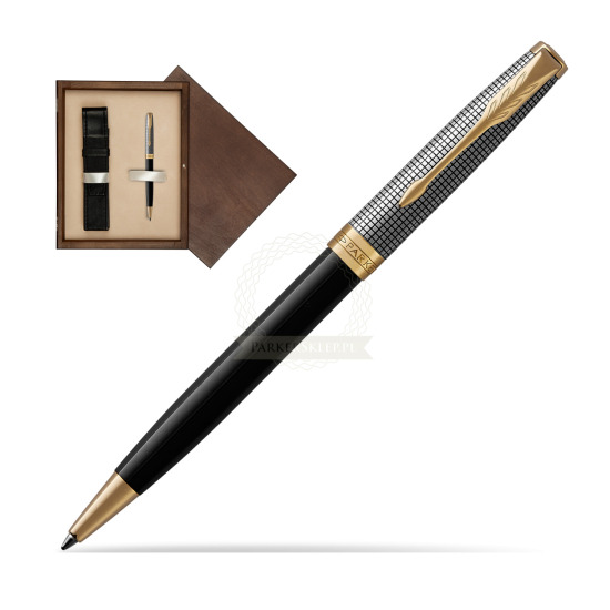 Długopis Parker Sonnet Cisele Srebro i Czerń GT w pudełku drewnianym Wenge Single Ecru