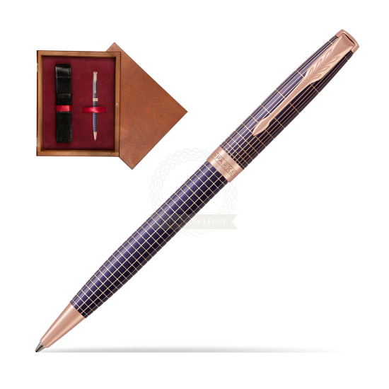 Długopis Parker Sonnet Cisele Fiolet PGT w pudełku drewnianym Mahoń Single Bordo