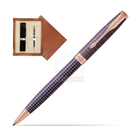Długopis Parker Sonnet Cisele Fiolet PGT w pudełku drewnianym Mahoń Single Ecru