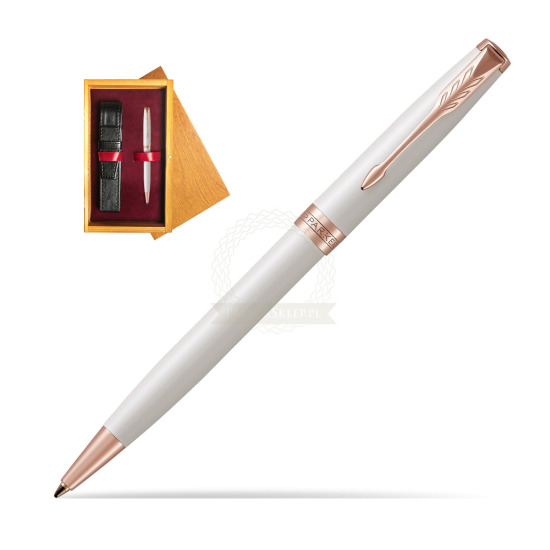 Długopis Parker Sonnet Perłowa Laka PGT w pudełku drewnianym Honey Single Bordo